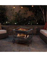 Givimo Outdoor Wood Burning Fire Pit with Log Storage Rack and Wheels