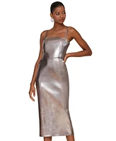 Avec Les Filles Women's Metallic Faux Leather Strapless Midi Dress