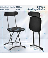 Sugift 2 Pieces Outdoor Folding Chair Set with Sturdy Frame and Ergonomic Backrest