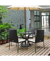 Sugift 4 Pieces Patio Wicker Rattan Dining Set with Comfy Cushions