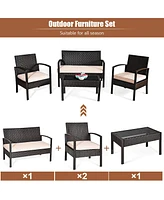 Sugift 4 Pieces Patio Ratten Conversation Set with Loveseat Sofas and Coffee Table