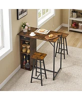 gaomon Small Bar Table and Chairs Set for 2, 3-Piece Bar Table Set with Storage Drawer & Shelf