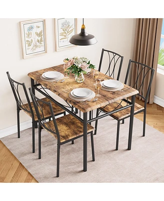 gaomon Dining Table Set for 4, Kitchen Table and Chairs, Dining Room Table Set with 4 Upholstered Chairs, Kitchen Table Set , Brown