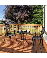 gaomon Cast Aluminum Patio Bistro Set with Umbrella Hole, 3 Piece Outdoor Bistro Set Rust-Resistant, Patio Table and Chairs, Black