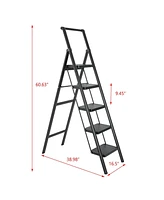 Flynama 5 Aluminum Step Ladder, 5 Step Stool Folding Step Stool with Handrails, Sturdy Step Stool for Adult, Gorilla Ladders 500LBS Capacity Sturdy& P