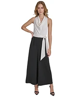 Halston Women's Mixed-Media Cropped Wide-Leg Jumpsuit