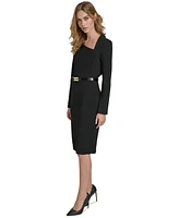 Halston Women's Asymmetric Belted Sheath Dress