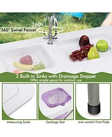 Givimo Fish Cleaning Table with 2 Sinks and 360° Rotatable Fauce
