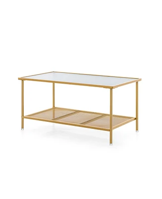 Givimo 2-Tier Coffee Table with Shelf Center Tea Table with Tempered Glass Top