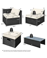 Vebreda 8 Pieces Patio Rattan Storage Table Furniture Set