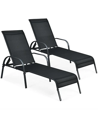 Inolait 2 Pcs Outdoor Patio Lounge Chair Chaise Fabric with Adjustable Reclining Armrest