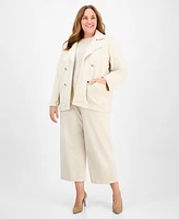 Anne Klein Plus French Terry Faux Double-Breasted Jacket