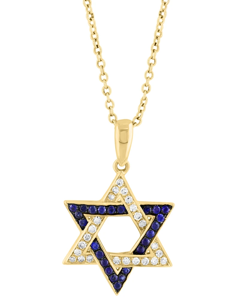 Effy Sapphire (1/6 ct. t.w.) & Diamond (1/8 ct. t.w.) Star Of David Pendant Necklace in 14k Gold, 18" + 1" extender