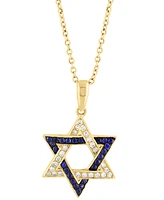 Effy Sapphire (1/6 ct. t.w.) & Diamond (1/8 ct. t.w.) Star Of David Pendant Necklace in 14k Gold, 18" + 1" extender