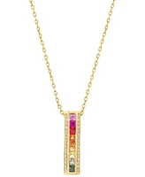 Effy Multi-Sapphire (1/3 ct. t.w.) & Diamond (1/10 ct. t.w.) Bar Pendant Necklace in 14k Yellow Gold, 18" + 1" extender