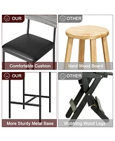 gaomon Bar Stools Set of 4, Upholstered Bar Chairs with Back, 25.5 Inches Kitchen Bar Stools with Footrest, Grey