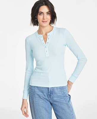 On 34th Women's Ribbed Long-Sleeve Henley Top, Created for Macy's