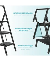 Flynama 3 Aluminum Step Ladder, 3 Step Stool Folding Step Stool with Handrails, Sturdy Step Stool for Adult, Gorilla Ladders 500LBS Capacity Sturdy& P