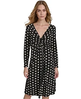 Halston Women's Polka-Dot Long-Sleeve Midi Dress