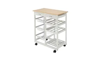 Slickblue Moveable Kitchen Cart with Two Drawers & Two Wine Racks & Three Baskets White