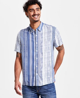 Guess Men's Short Sleeve Striped Button-Front Shirt