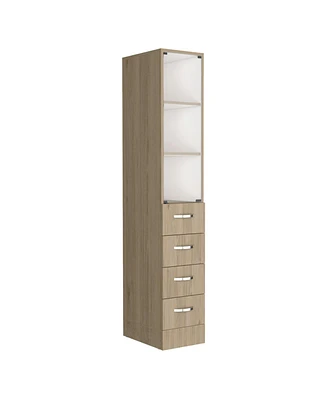 Magna Linen Cabinet, Three Shelves, Four Drawers, Light Pine/White