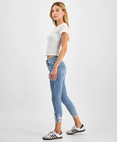 Indigo Rein Juniors' Mid Rise Button Fly Distressed Cropped Curvy Jeans