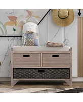 Slickblue Storage Bench with Removable Basket & 2 Drawers Versatile Organization Solution for Any Space