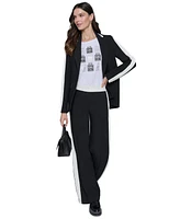 Karl Lagerfeld Paris Petite Striped Pleated-Sleeve Jacket
