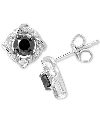 Black & White Diamond Love Knot Stud Earrings (1 ct. t.w.) in Sterling Silver