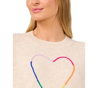 CeCe Women's Embroidered Heart Crewneck Sweater