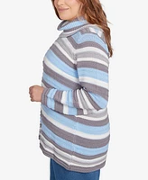 Hearts of Palm Plus Blue My Mind Stripe Cowl Neck Sweater