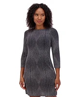 Jessica Howard Women's Glitter-Knit T-Body 3/4-Sleeve Dress