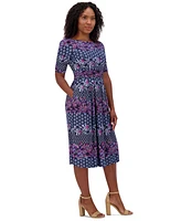 Jessica Howard Women's Printed Ruched-Sleeve Midi Dress