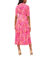 Msk Women's Paisley-Print Tie-Waist Midi Dress