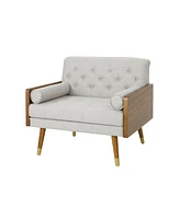 Mid-Century Modern Retro Club Chair With Button-Tufted Stitching And Gold-Tipped Legs