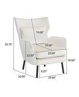Wing Back Velvet Accent Chair, Modern Living Room Armchair Comfy Upholstered Single Sofa Chair for Bedroom Dorms Reading Reception Room with Metal Leg