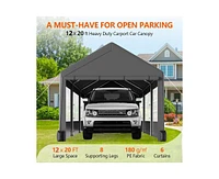 gaomon 12'x20' Larger Carport with 6 Roll-up Ventilation Windows, Quick and Easy Setup