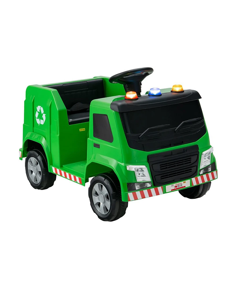 Hongge 12V Kids Ride-on Garbage Truck with Warning Lights and 6 Recycling Accessories