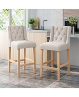 Streamdale Furniture Vienna Contemporary Fabric Tufted Wingback 31 Inch Counter Stools, Set Of 2, Light Grey And Natural