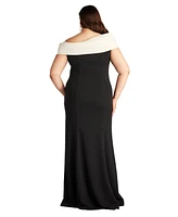 Tadashi Shoji Women's Dalton Two-Tone Off-Shoulder Gown