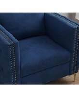 Accent Chair for Living Room Upholstered Arm Chair with Metal Legs Navy Blue Velvet