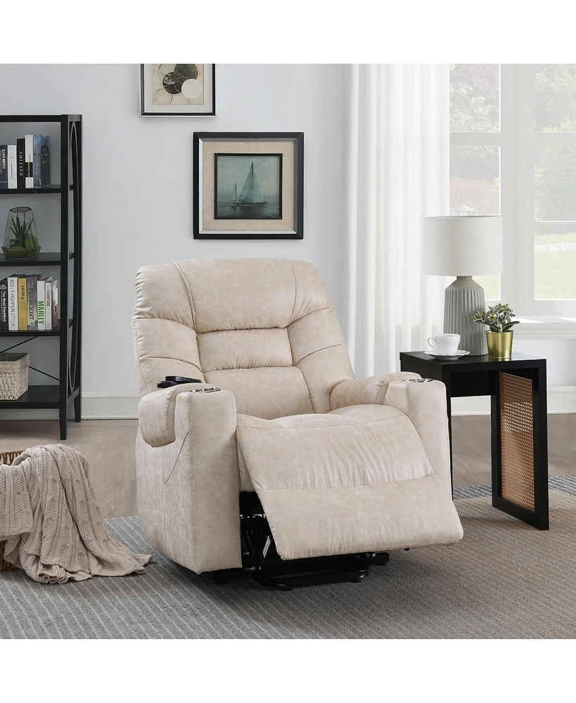 Streamdale Furniture Nairi Power Recliner w/Lift, Heating & Massage, Light Gray Leather Aire