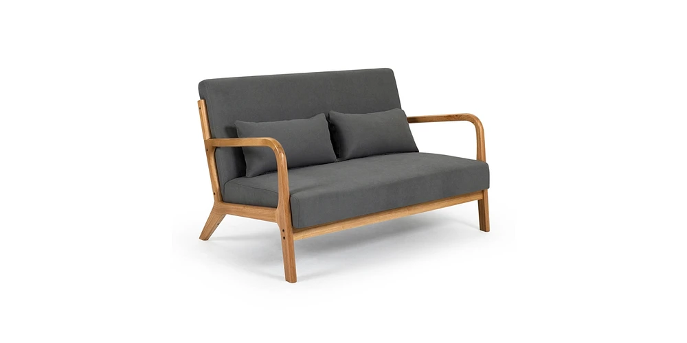 Slickblue Mid-Century Modern 2-Seat Leisure Chair with Solid Wood Armrests and Legs