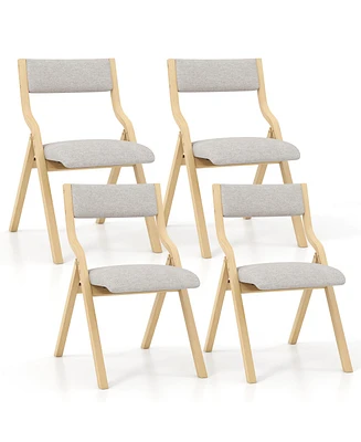 Gymax Folding Dining Chairs Set of 4 Wooden Table Chairs w/ Padded Seat Modern Grey & Natural