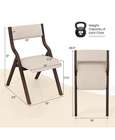 Gymax Folding Dining Chairs Set of 4 Wooden Table Chairs w/ Padded Seat Modern Coffee & Beige