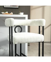 Bar Stools Set of 2, Modern Bar Stool with Back, Black Metal Frames, Upholstered Bar Stools for Kitchen Island, Pub, Club (Beige Chenille