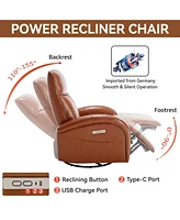 Yellow Brown Genuine Leather Swivel and Rocker Power Recliner Chair with Lumbar Support, Max Swivel Degree 270, Heavy Duty Motion Mechanism with Usb a