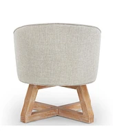 Swivel chair with cross-shaped wooden base, Lounge chair with solid wood legs, 360freely Swivel chair, Classic linen Fabric for living room, bedroom,