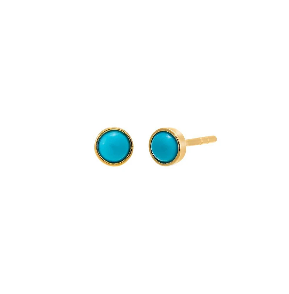 By Adina Eden Mini Turquoise Bezel Stud Earring 14K